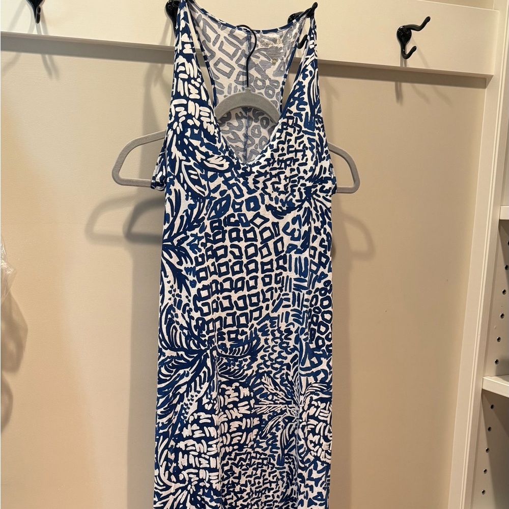 Lilly Pulitzer Blue and White V-Neck Sheath Maxi Dress
